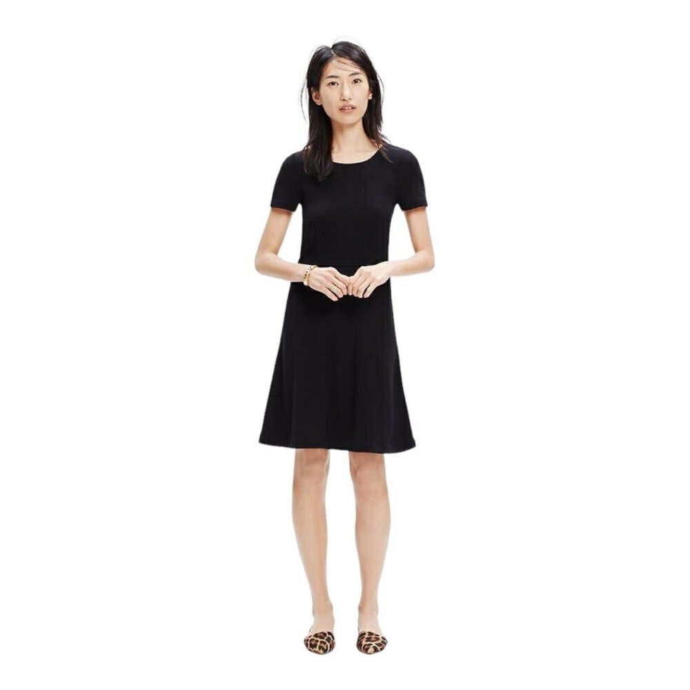 Madewell Gallerist Black Short Sleeve Modest Sheath Crew Neck Dress Size Small‎